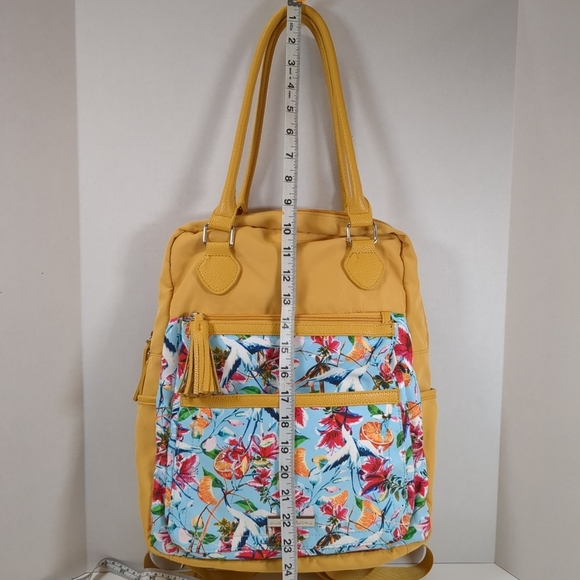 Samantha Brown Floral Yellow Convertible Backpack/Tote Bag - Picture 5 of 14